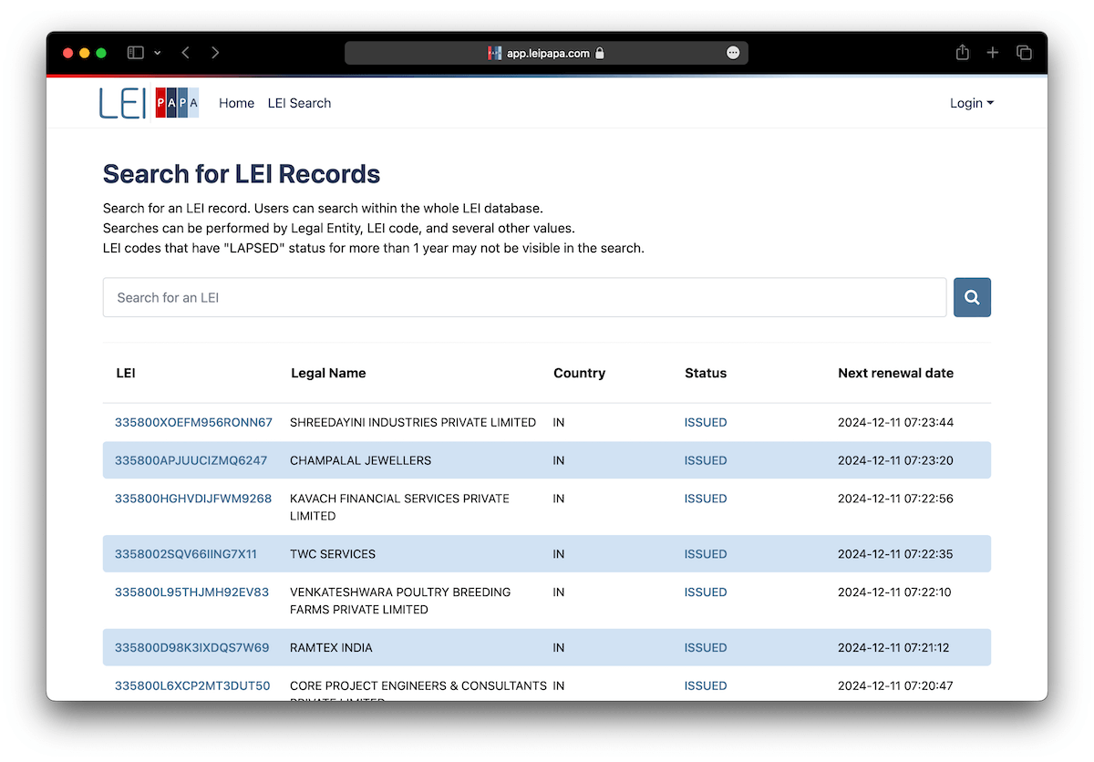 LEI Search by LEIpapa