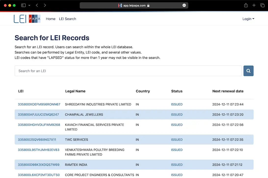 New LEI Search tool